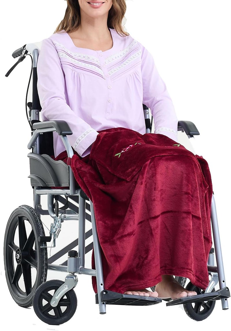 Keyocean Wheelchair Blanket, Comfortable Lightweight Warm Lap Blacket for Elderly, Bordeaux Red - Image 1